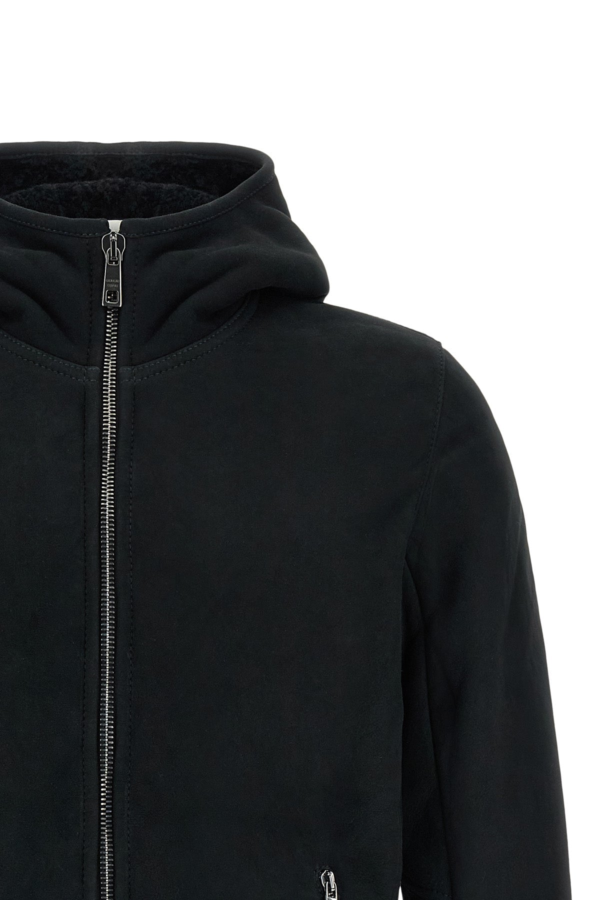 Velour Leather Hooded Sweatshirt