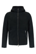 Velour Leather Hooded Sweatshirt