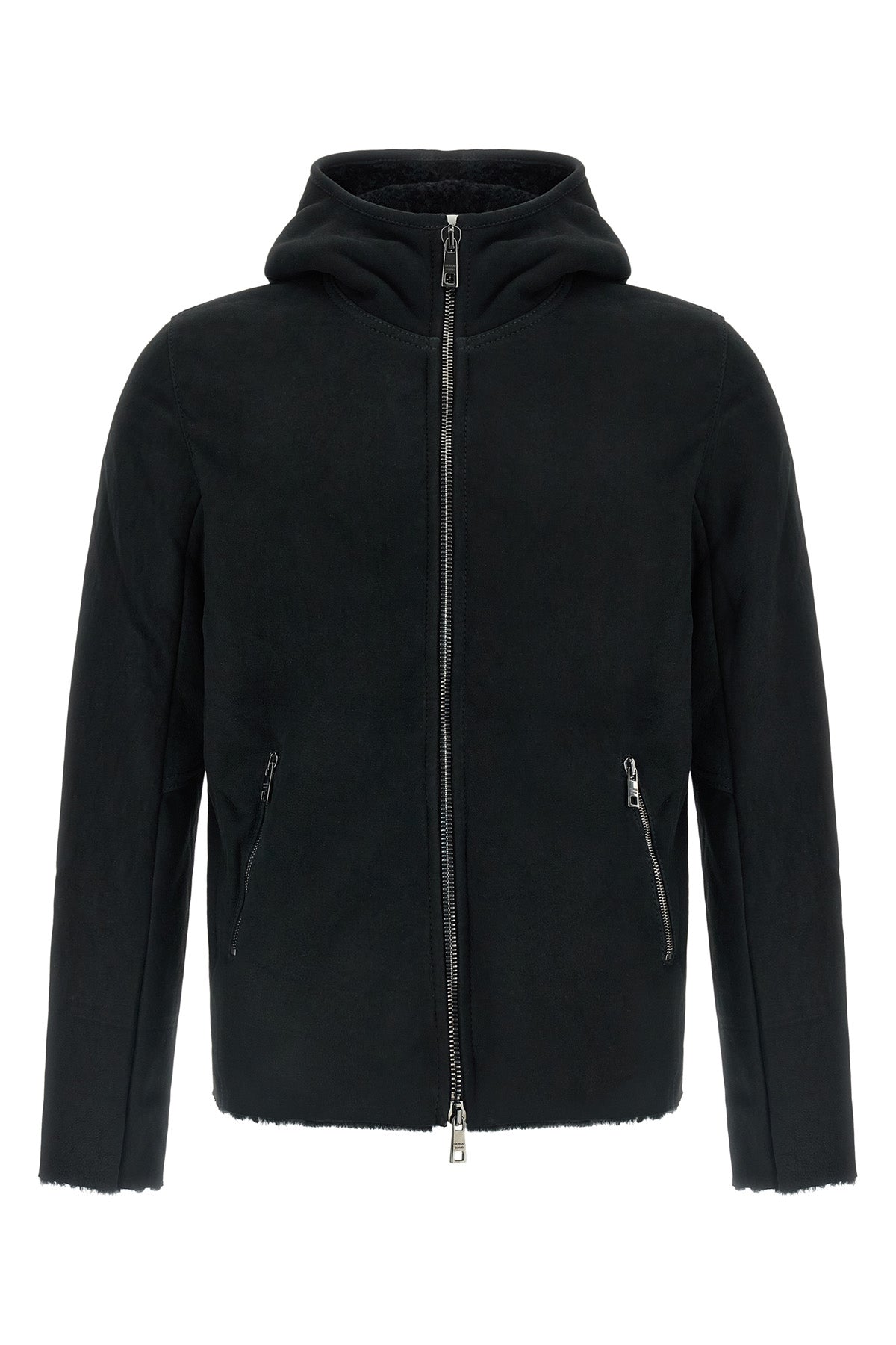 Velour Leather Hooded Sweatshirt