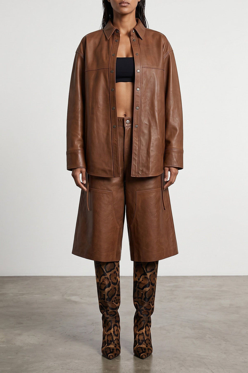 HAIKURE Leather Overshirt with Drawstring Waist