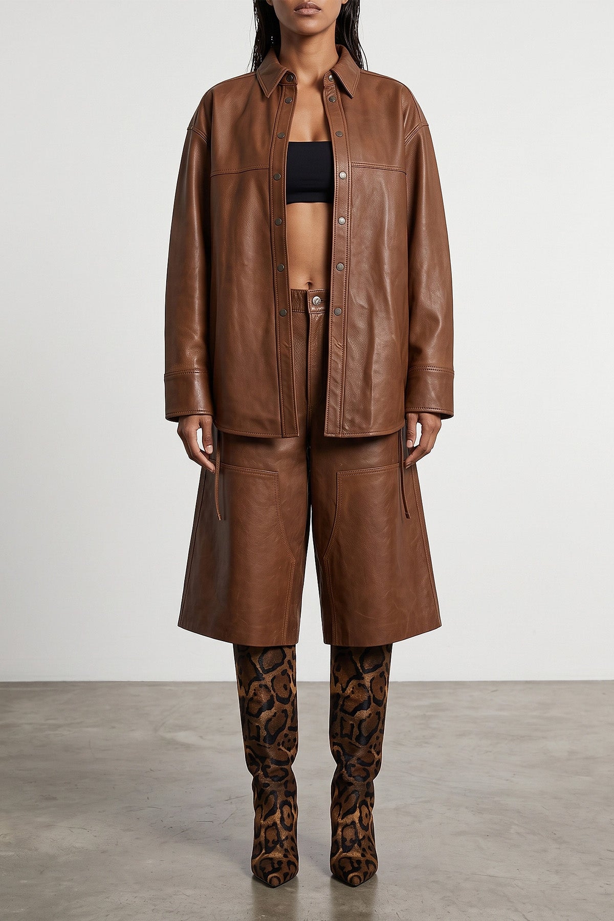 HAIKURE Leather Overshirt with Drawstring Waist