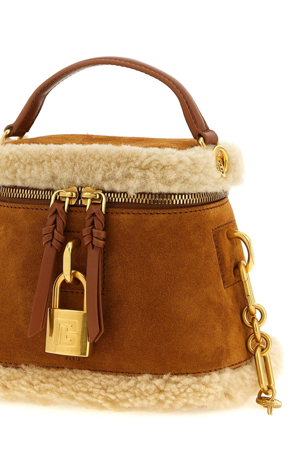 Balmain Top Handle Bag - Shearling Trim