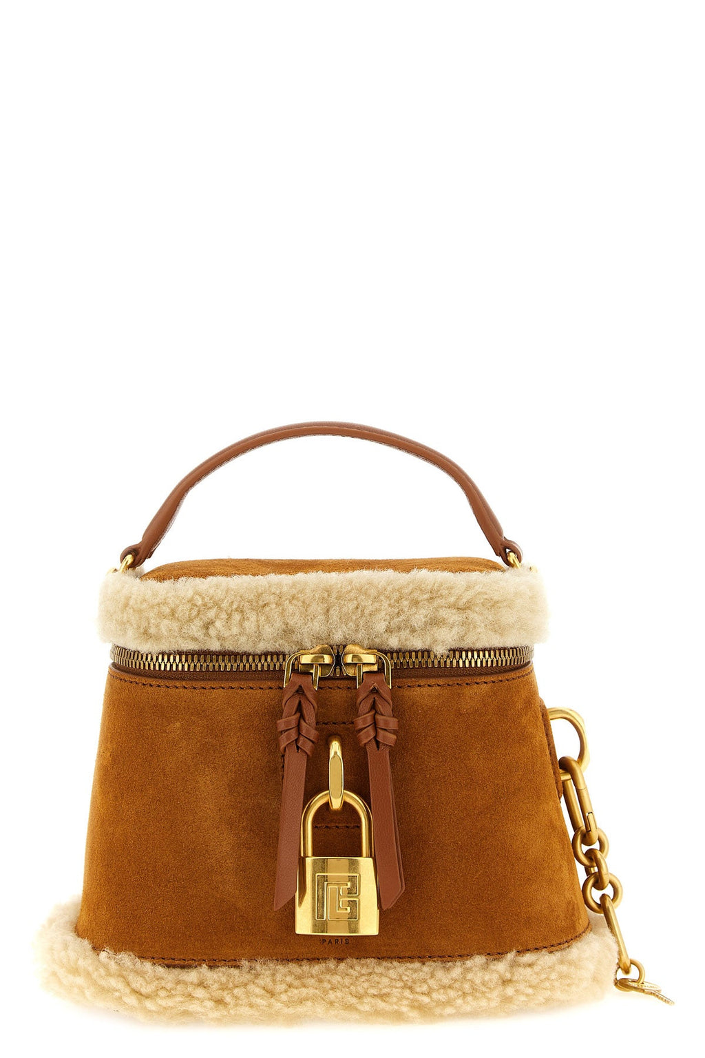 Balmain Top Handle Bag - Shearling Trim