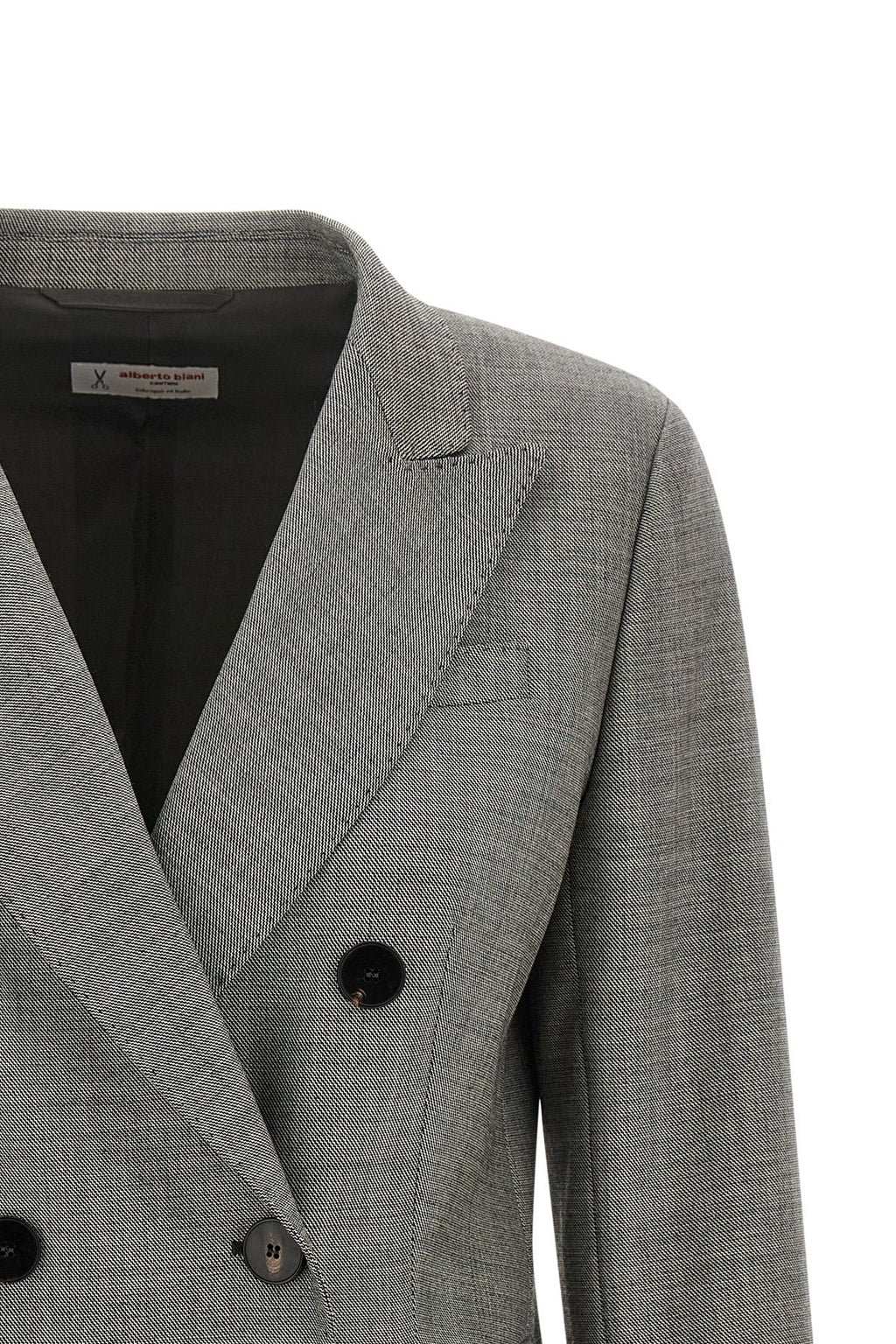 Double-Breasted Birdseye Blazer With Pick Stitching