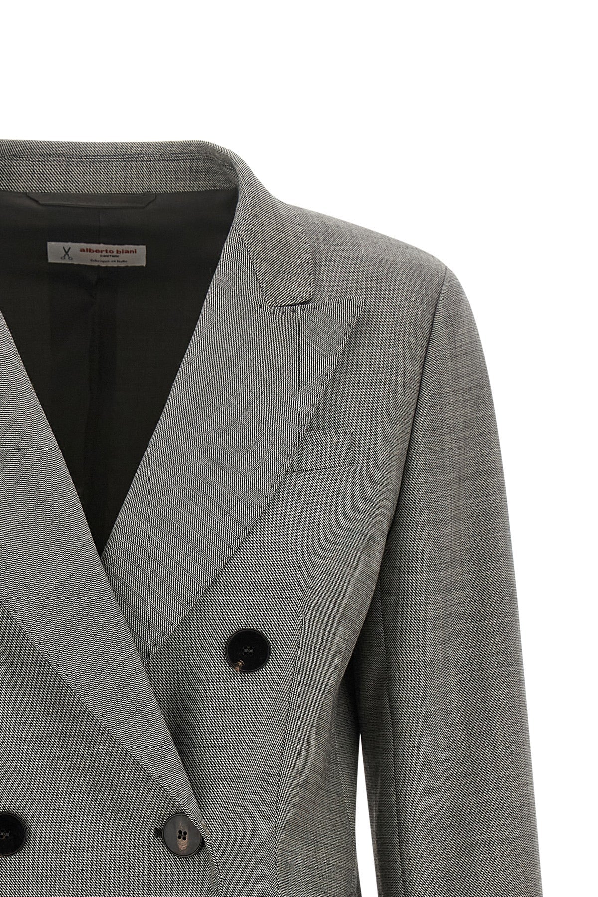 Double-Breasted Birdseye Blazer With Pick Stitching