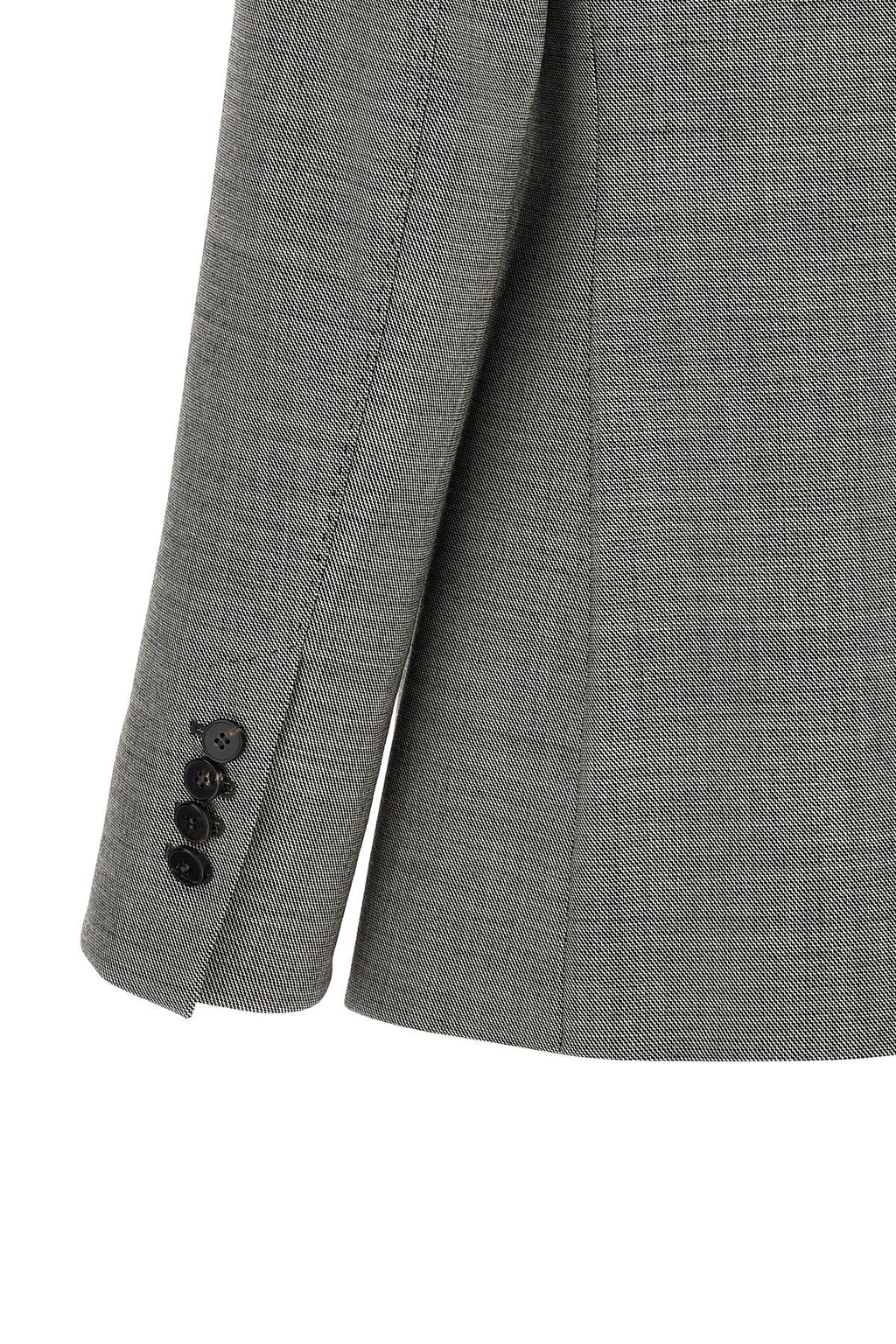 Double-Breasted Birdseye Blazer With Pick Stitching