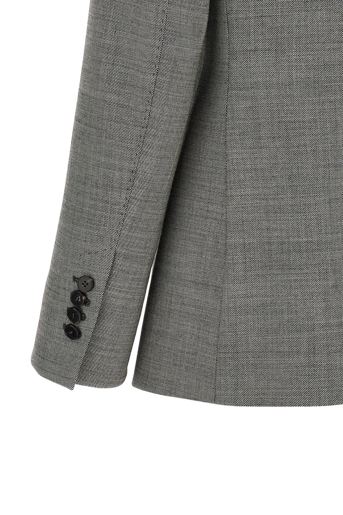Double-Breasted Birdseye Blazer With Pick Stitching