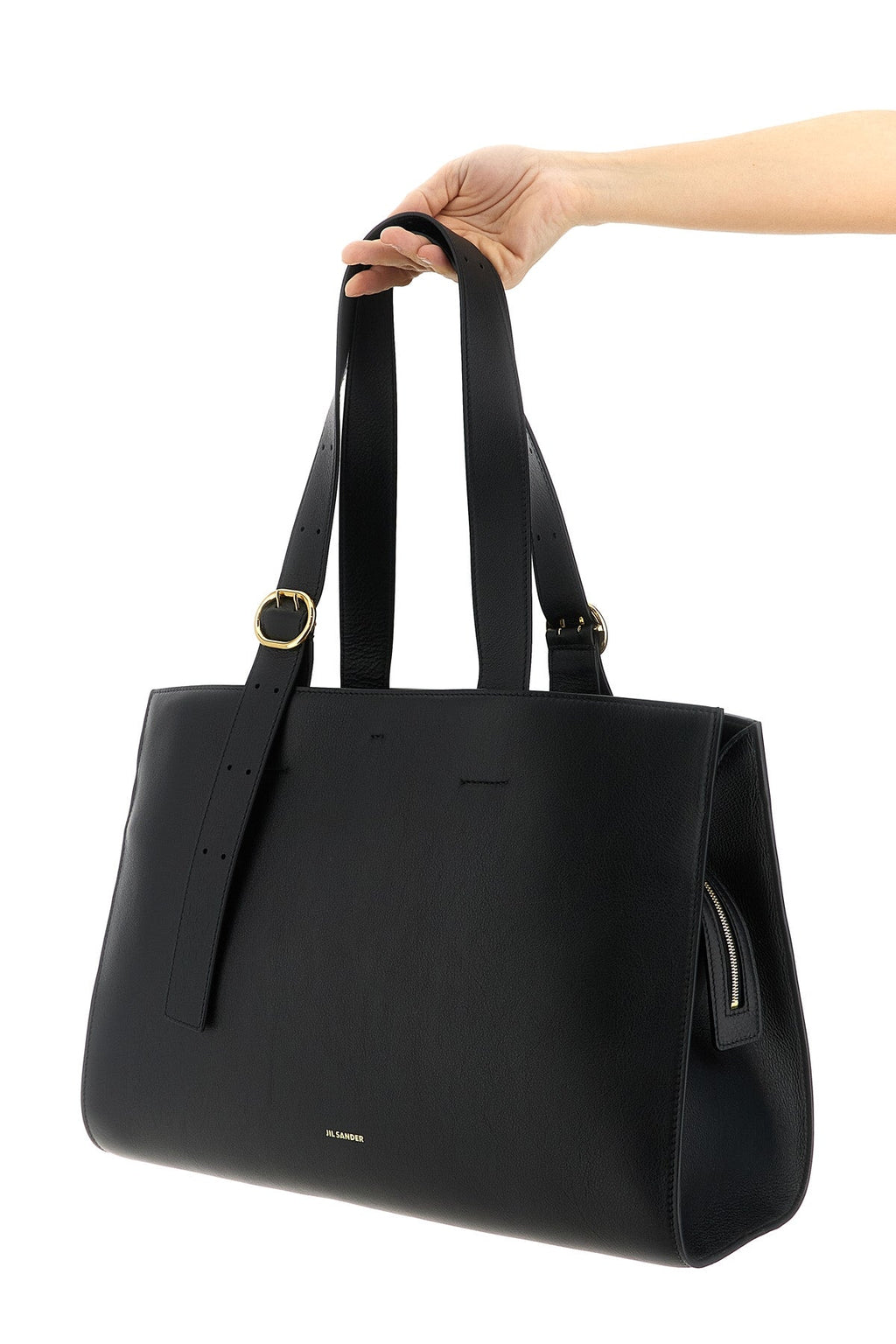 Jil Sander Cannolo leather shopping bag black