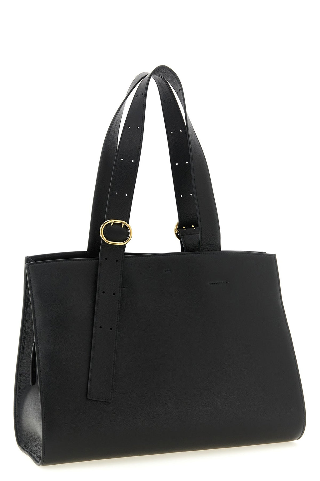 Jil Sander Cannolo leather shopping bag black