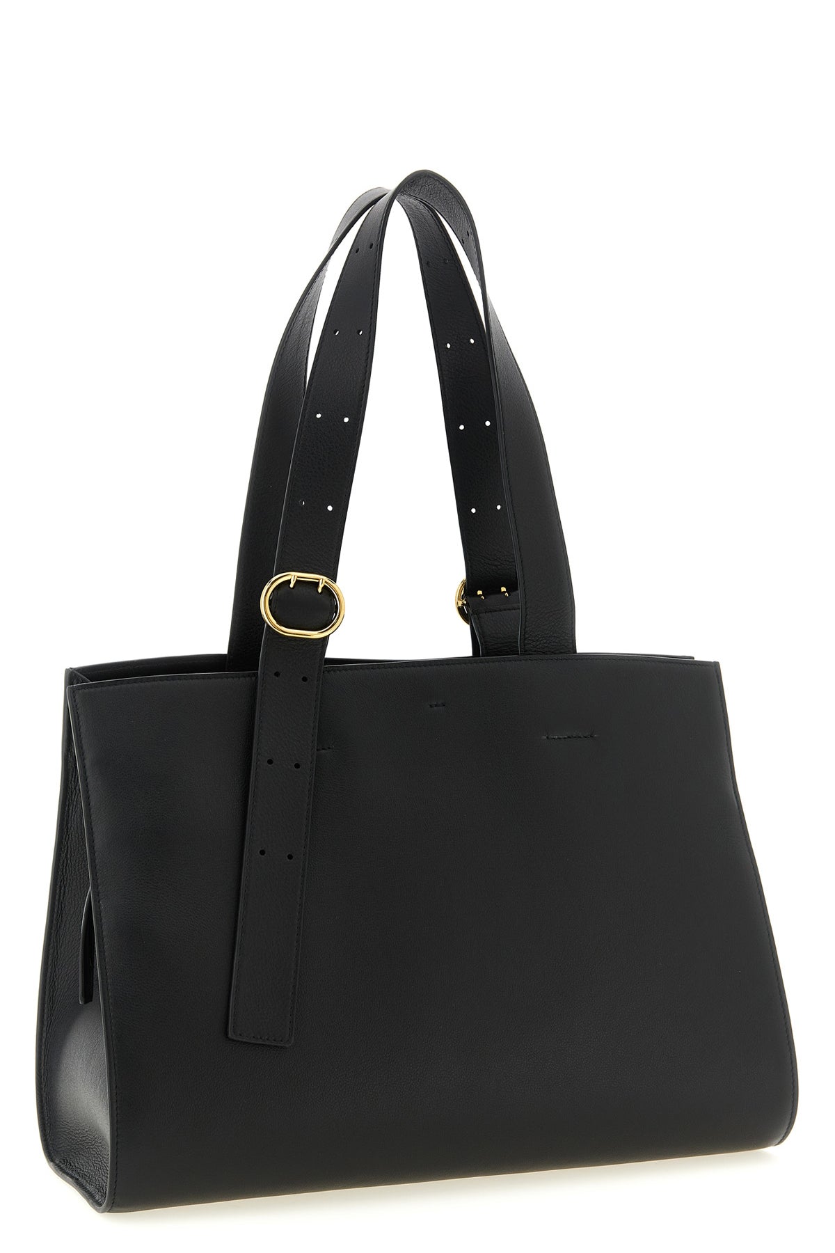 Jil Sander Cannolo leather shopping bag black