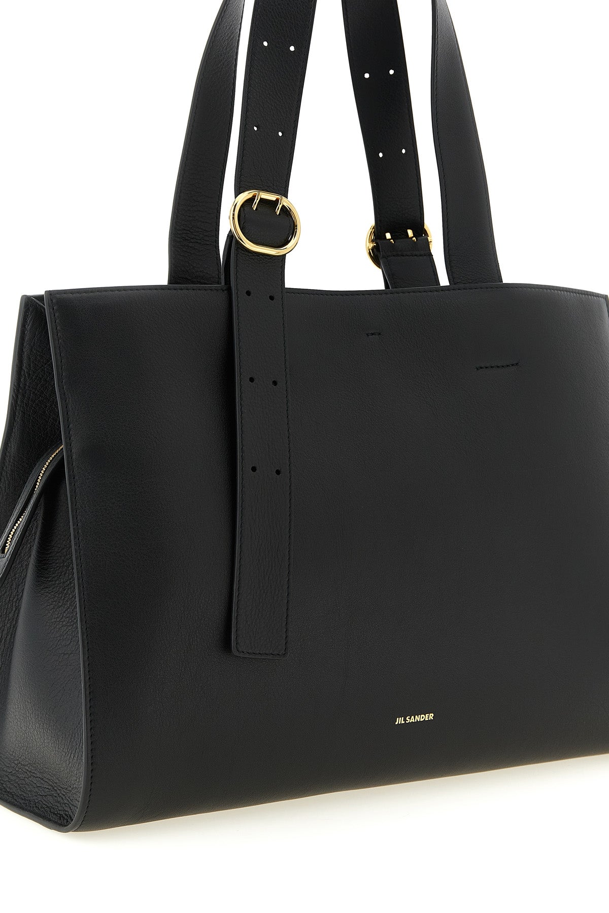 Jil Sander Cannolo leather shopping bag black