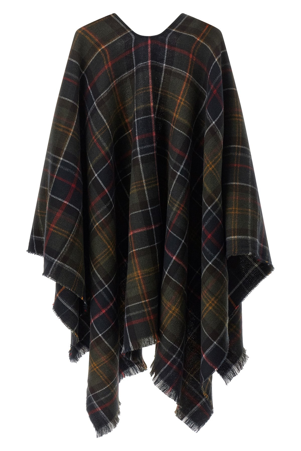 Barbour Serape With Tartan Pattern And Fringed Hem