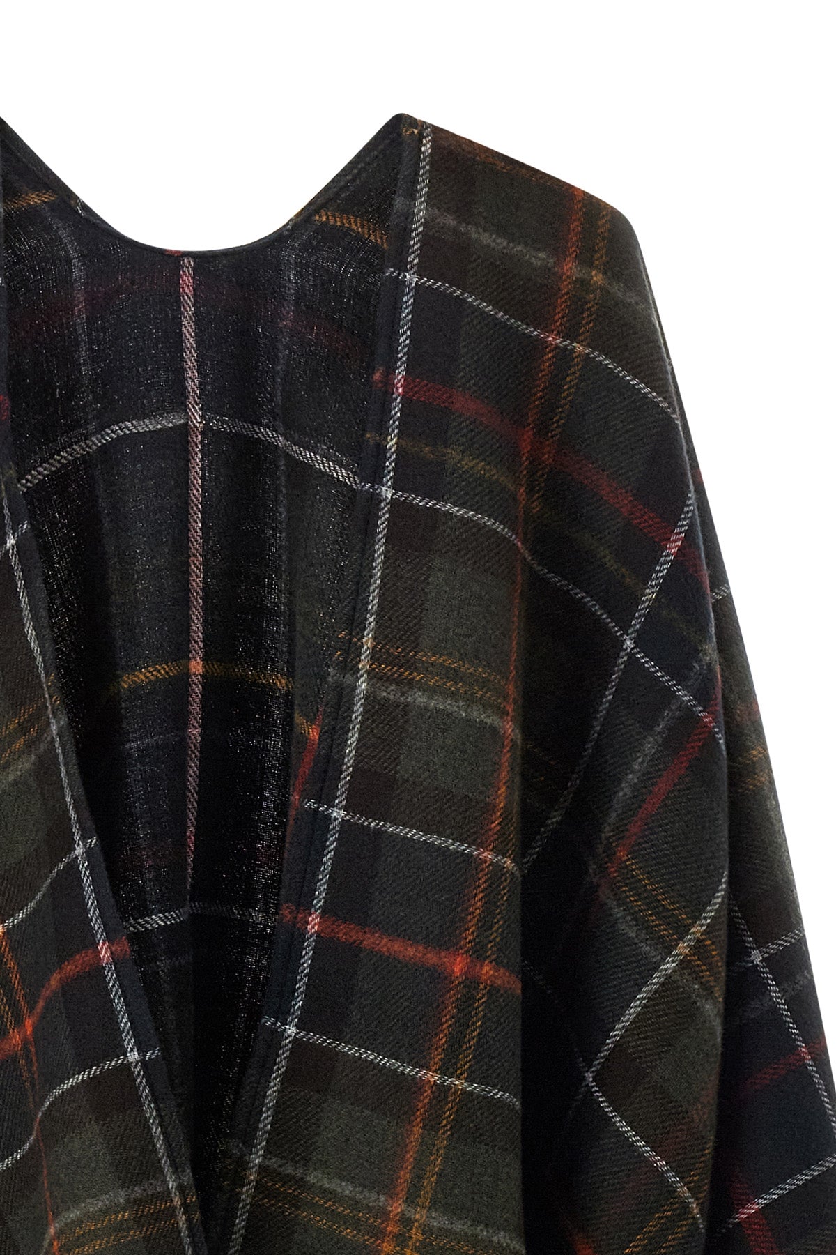 Barbour Serape With Tartan Pattern And Fringed Hem