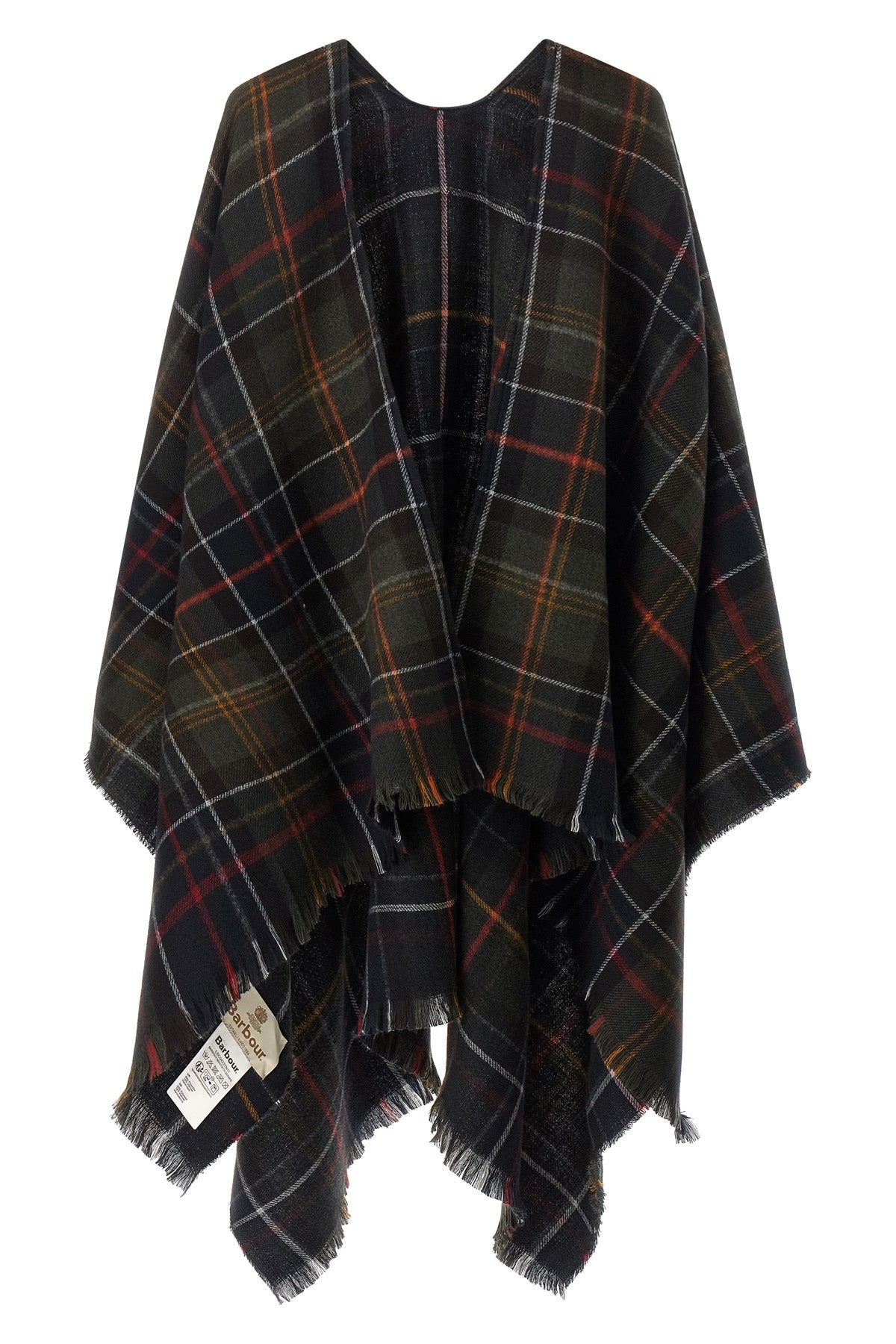 Barbour Serape With Tartan Pattern And Fringed Hem