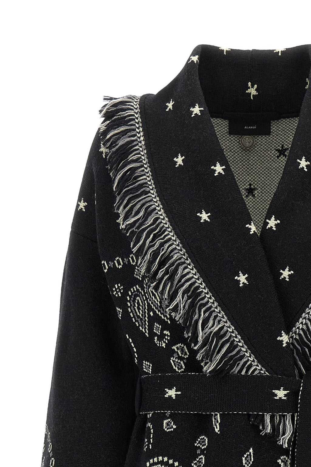 ALANUI Wrap Coat with Jacquard Pattern and Fringes
