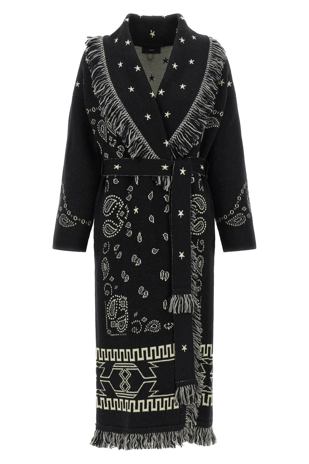 ALANUI Wrap Coat with Jacquard Pattern and Fringes
