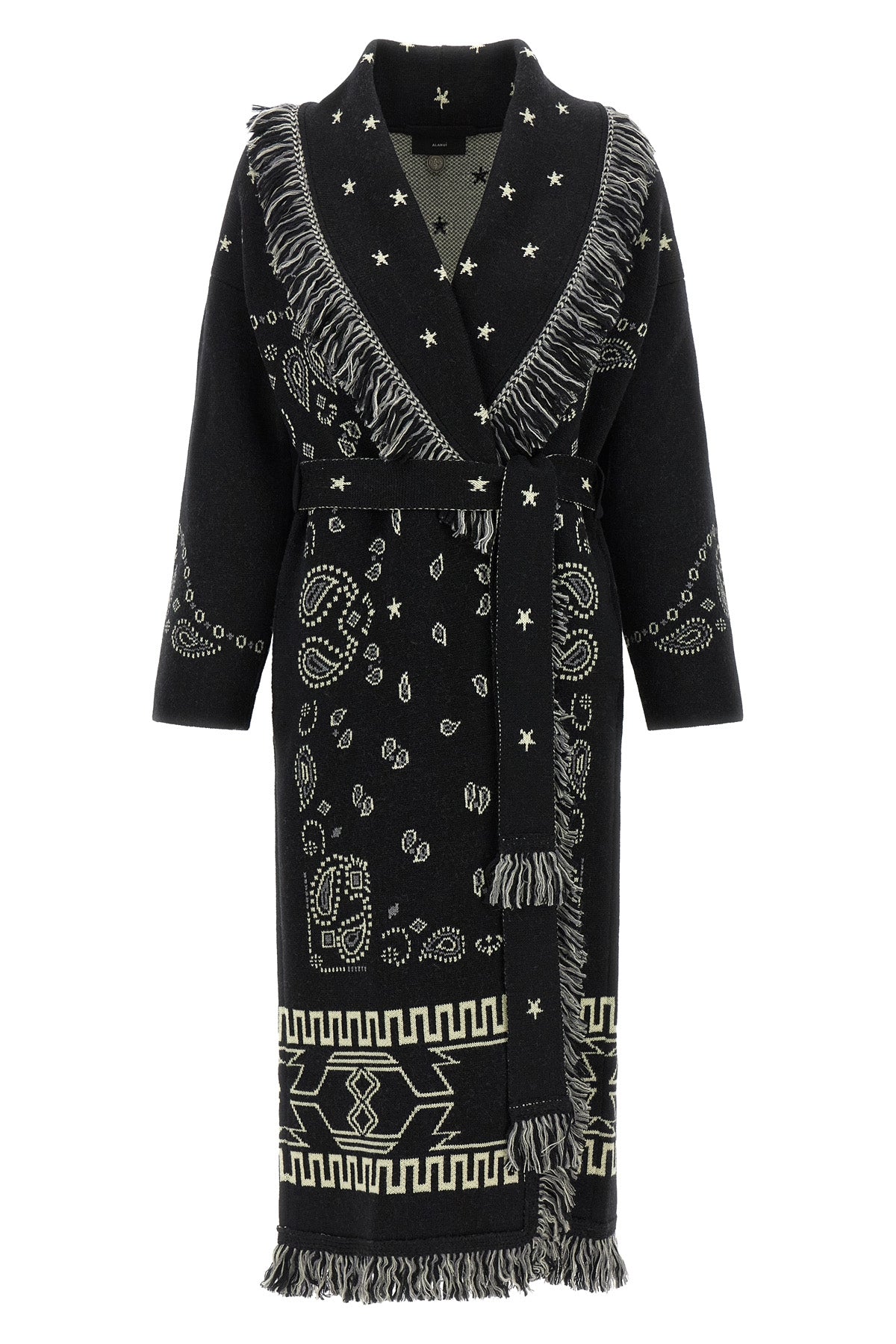 ALANUI Wrap Coat with Jacquard Pattern and Fringes