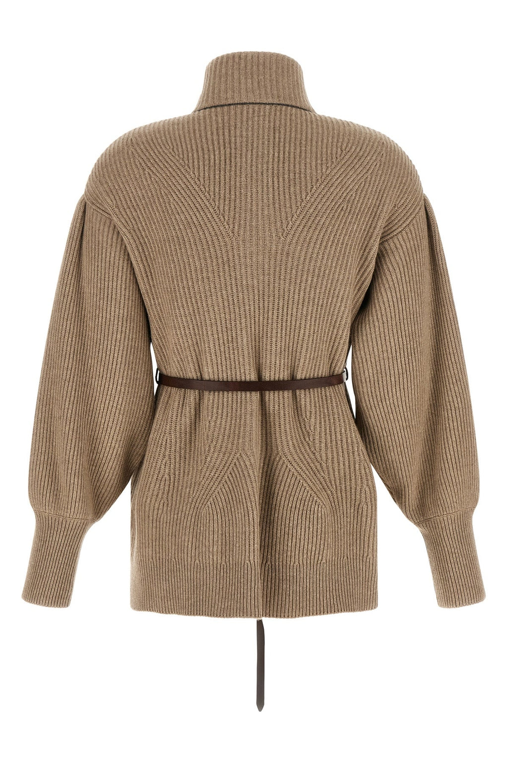 Brunello Cucinelli Ribbed Knit Cardigan with Leather Belt