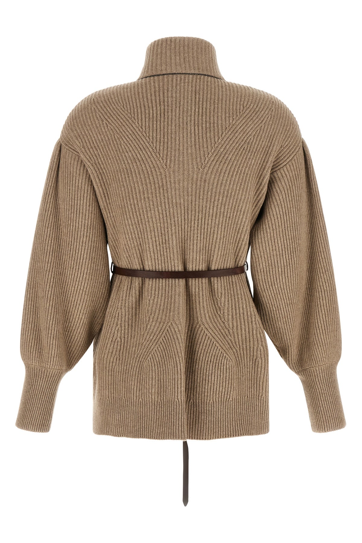 Brunello Cucinelli Ribbed Knit Cardigan with Leather Belt