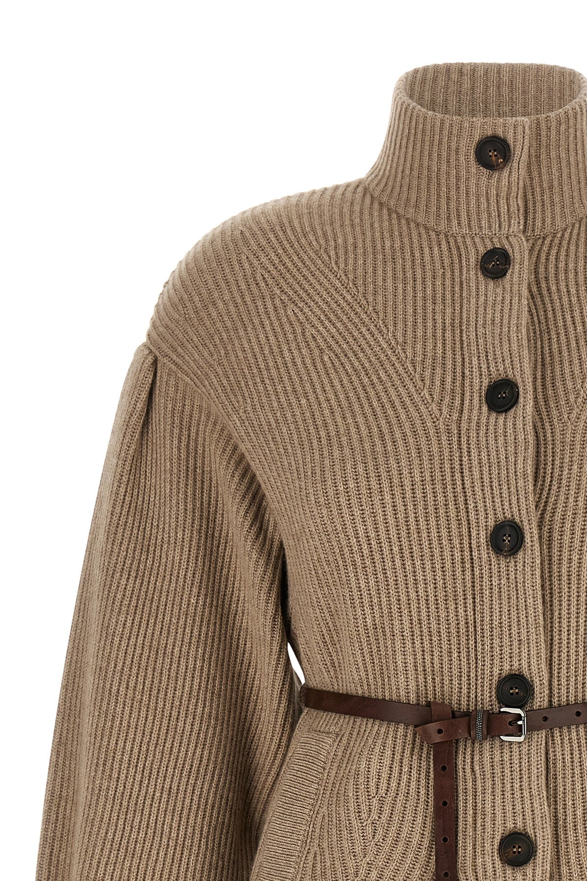 Brunello Cucinelli Ribbed Knit Cardigan with Leather Belt