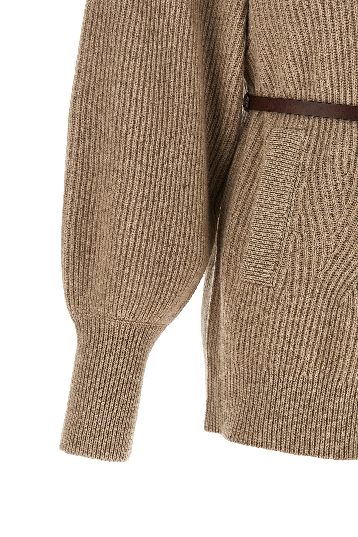 Brunello Cucinelli Ribbed Knit Cardigan with Leather Belt