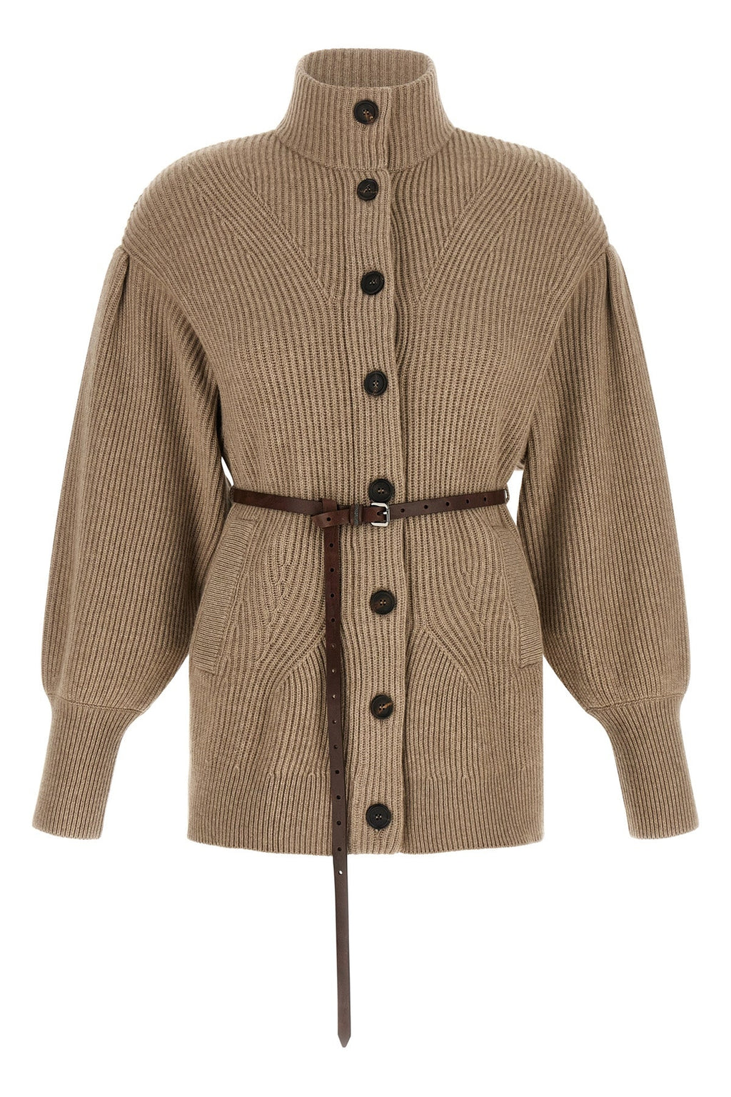 Brunello Cucinelli Ribbed Knit Cardigan with Leather Belt