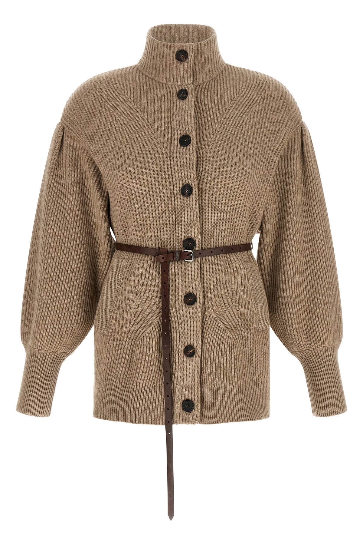 Brunello Cucinelli Ribbed Knit Cardigan with Leather Belt