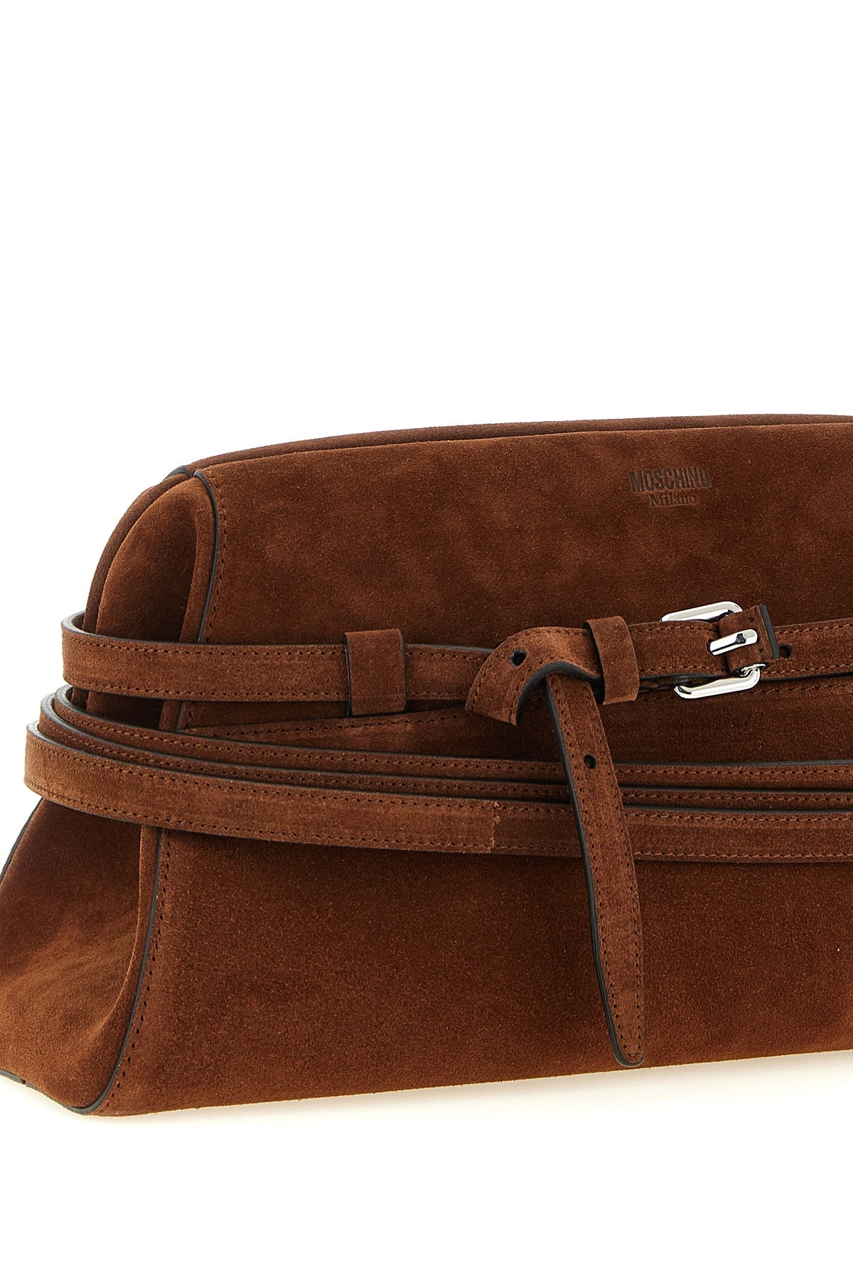 Moschino Suede Shoulder Bag with Buckle Detail