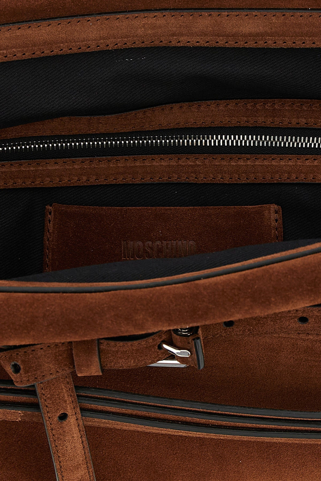 Moschino Suede Shoulder Bag with Buckle Detail