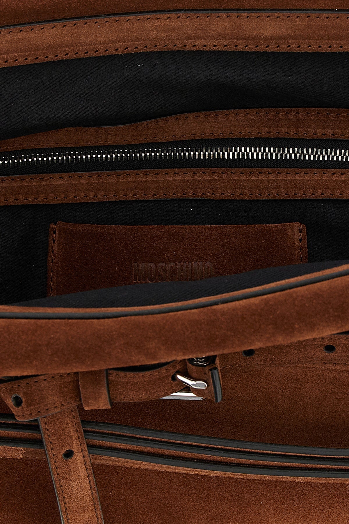 Moschino Suede Shoulder Bag with Buckle Detail