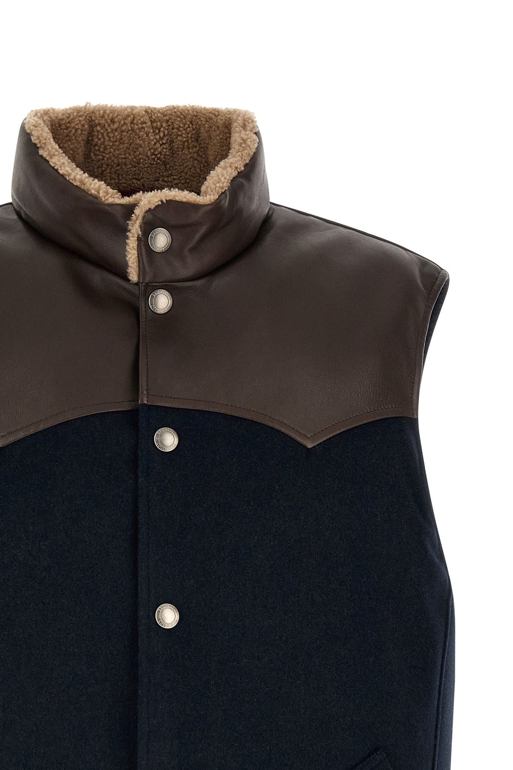 Brunello Cucinelli Wool Gilet With Leather Yoke