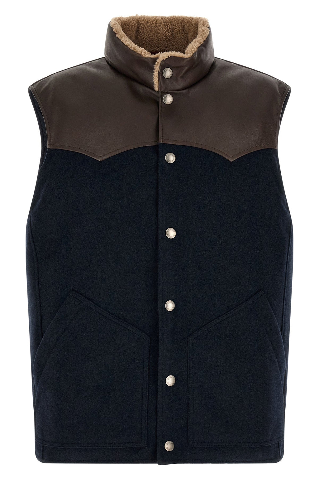 Brunello Cucinelli Wool Gilet With Leather Yoke