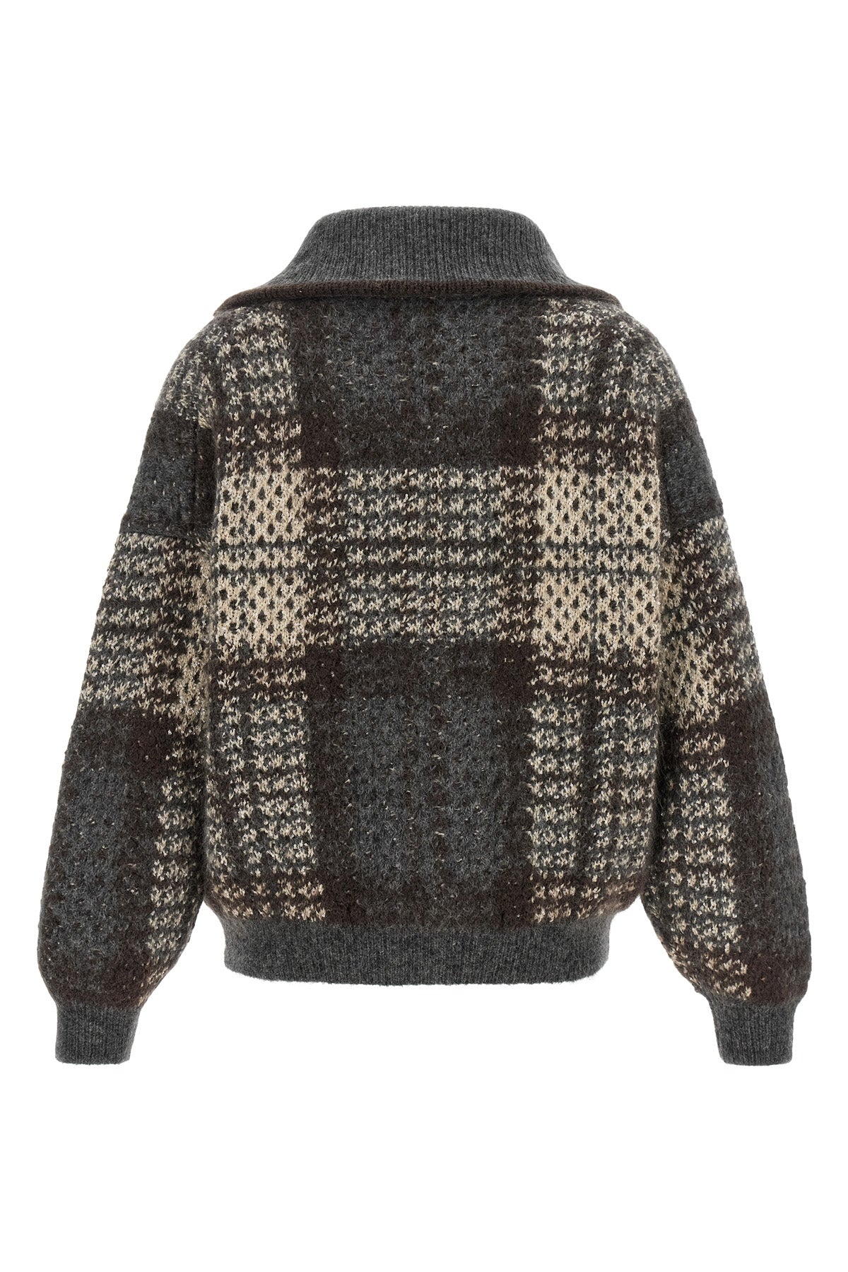 Brunello Cucinelli Tartan Knit Cardigan with Sequins