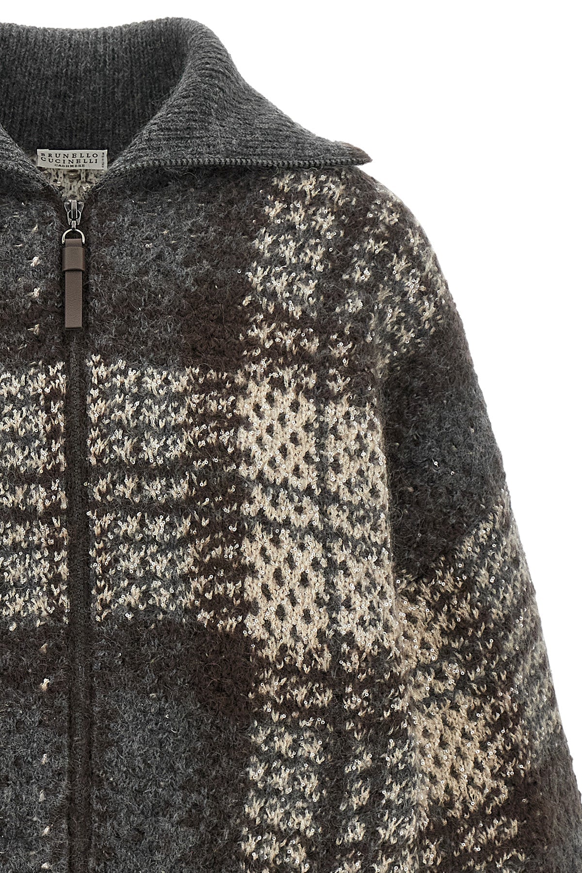Brunello Cucinelli Tartan Knit Cardigan with Sequins