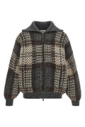 Brunello Cucinelli Tartan Knit Cardigan with Sequins