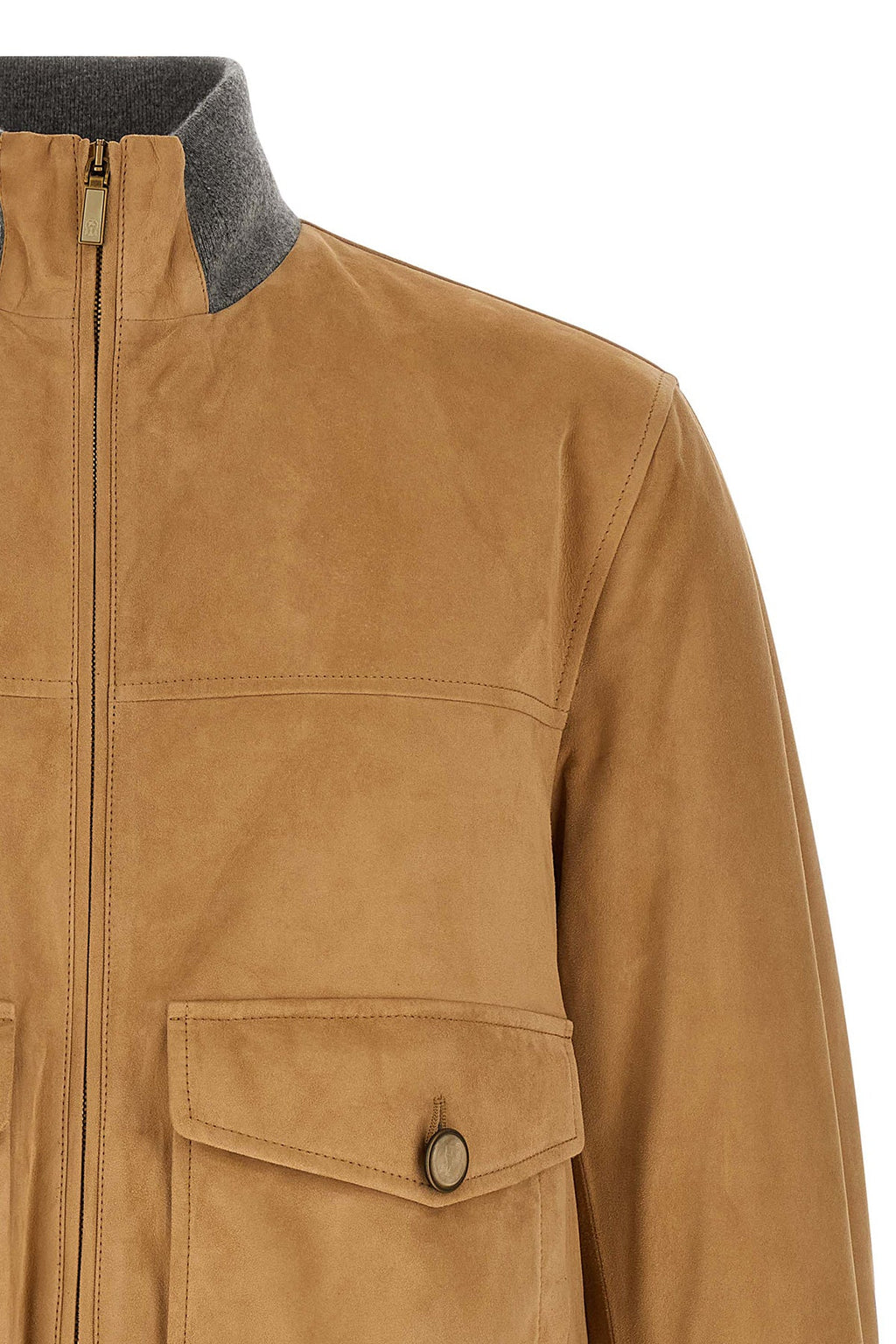 Padded suede bomber jacket