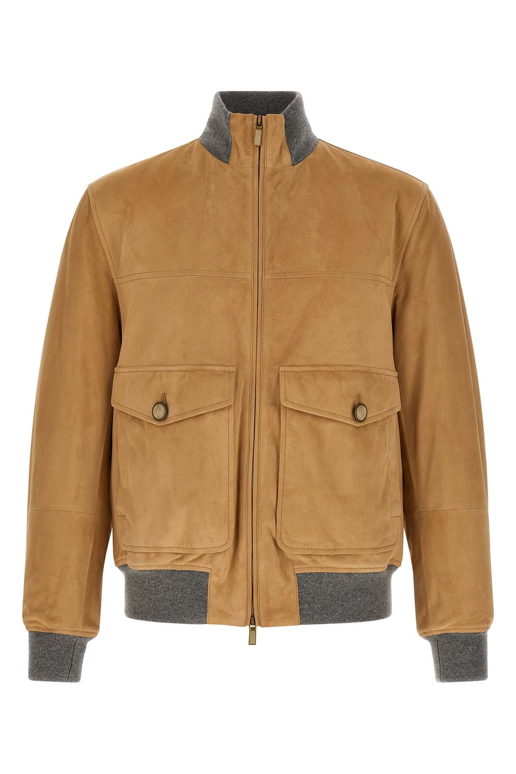 Padded suede bomber jacket