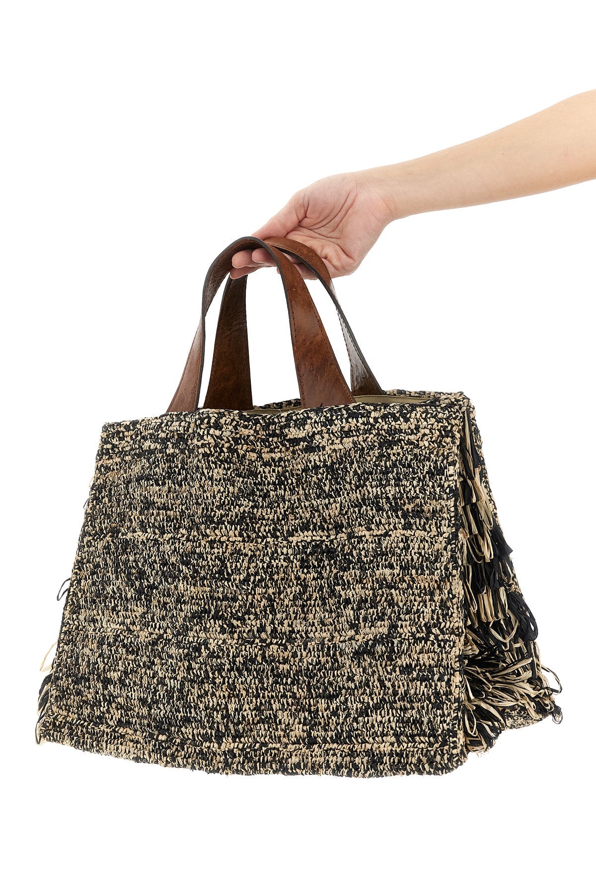 IBELIV Fringed Raffia Tote Bag