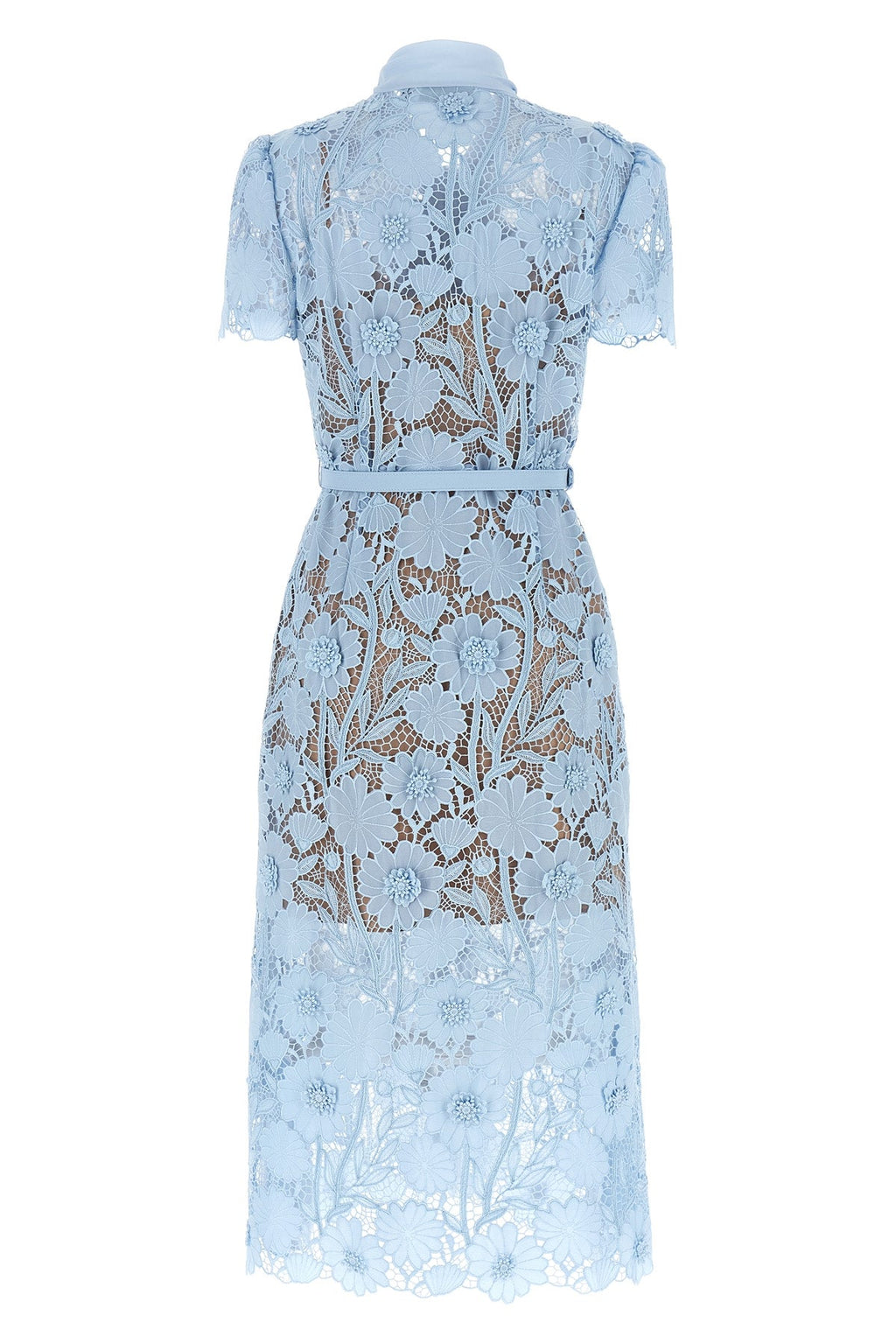 'Blue Lace Tie Neck Midi' Dress