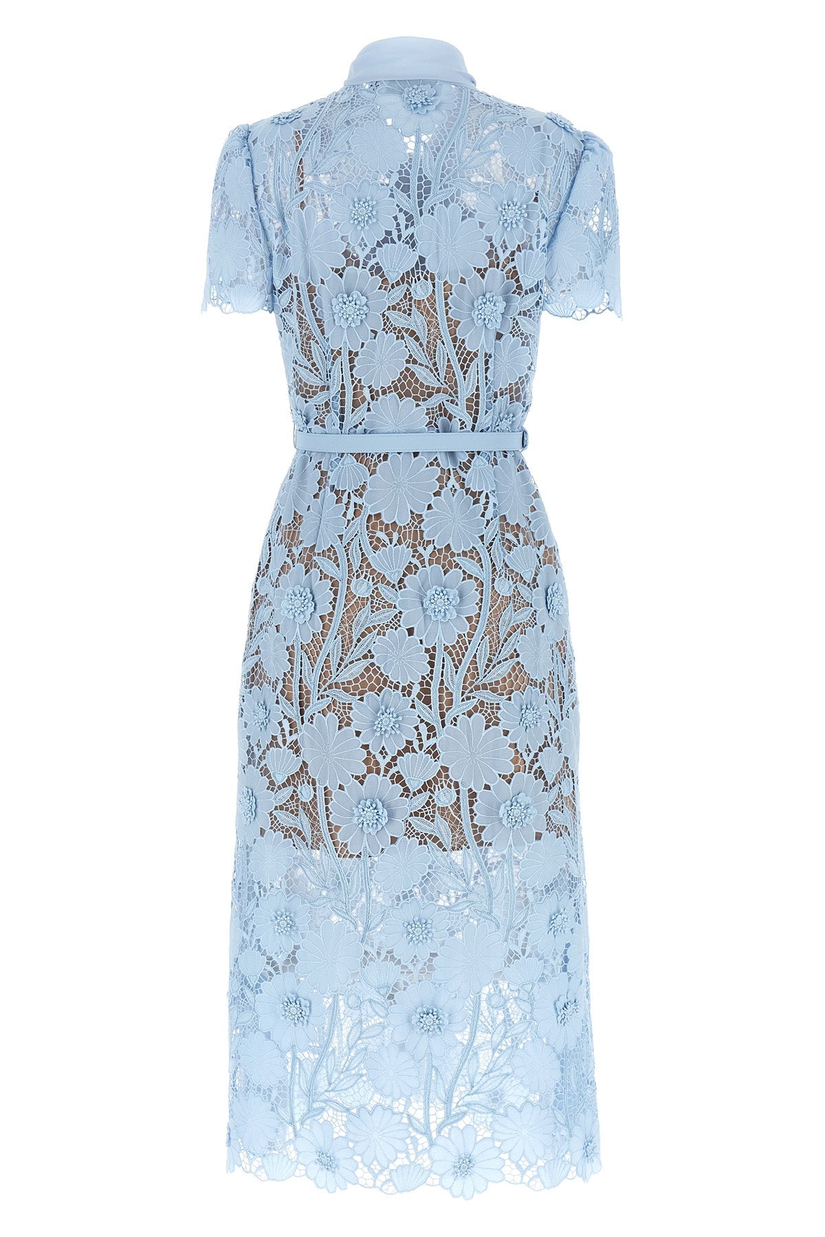 'Blue Lace Tie Neck Midi' Dress