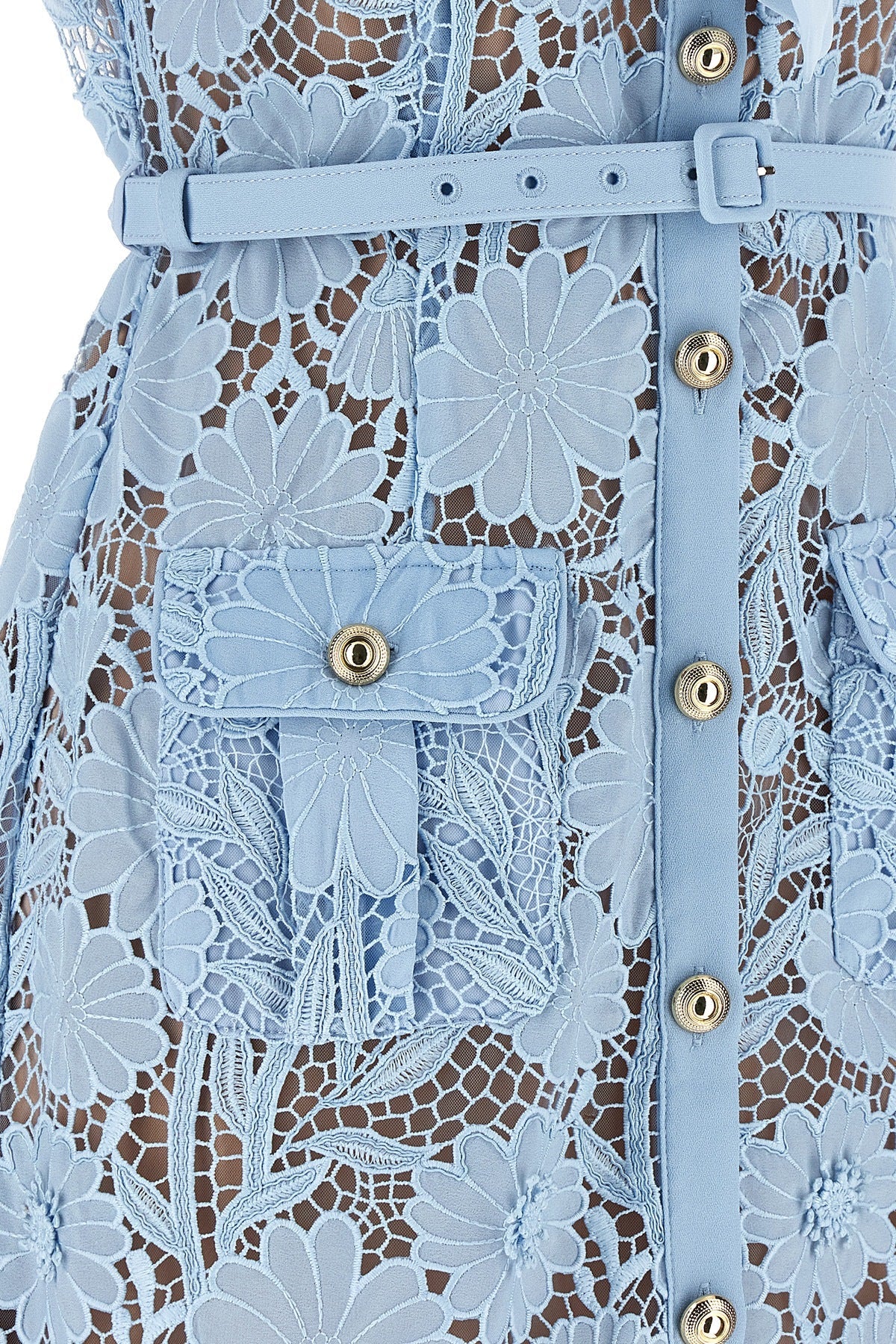 'Blue Lace Tie Neck Midi' Dress