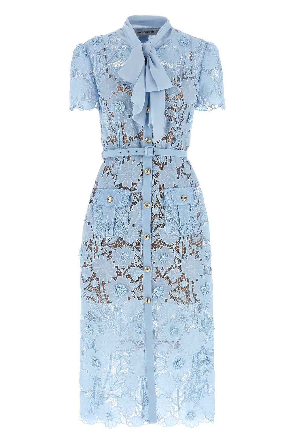 'Blue Lace Tie Neck Midi' Dress