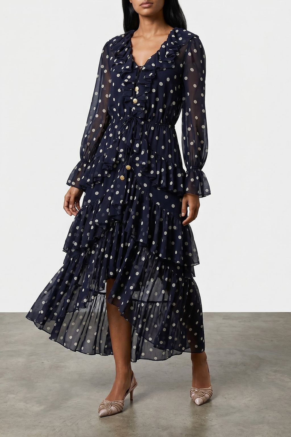 Maxi Dress 'Polka Dot Georgette Ruffle'