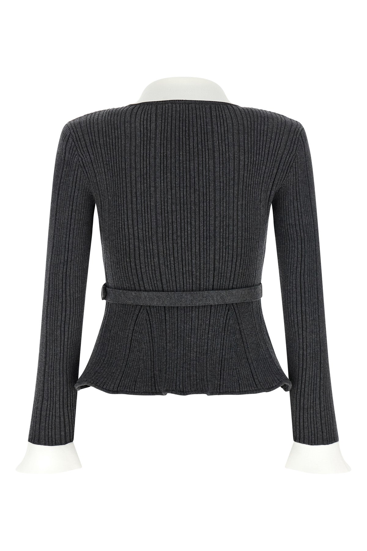 Self-Portrait Jewel-Button Ribbed Cardigan