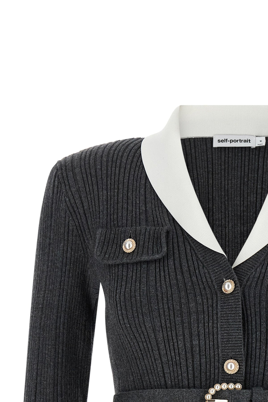 Self-Portrait Jewel-Button Ribbed Cardigan