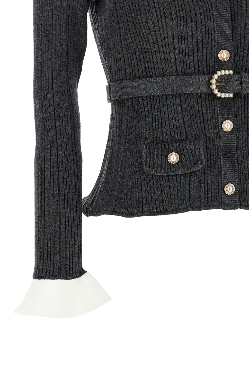 Self-Portrait Jewel-Button Ribbed Cardigan