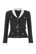 Self-Portrait Jewel-Button Ribbed Cardigan