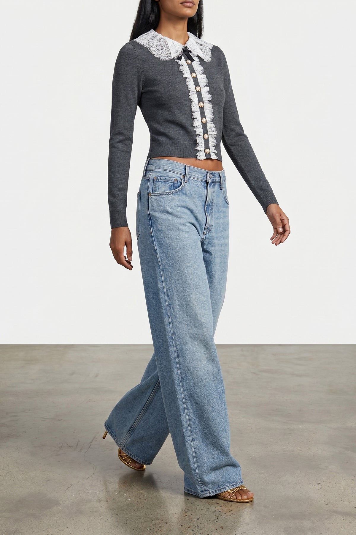 Self-Portrait cardigan with lace collar