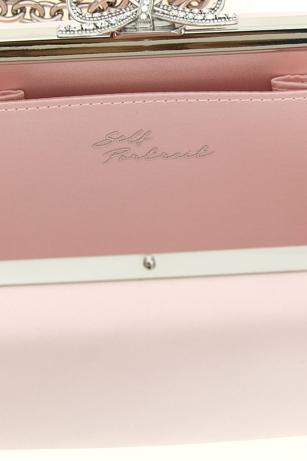 Self Portrait Satin Clutch With Crystal Bow