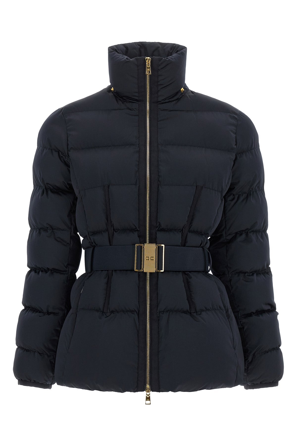 Puffer Jacket with Belt and Logo Buckle